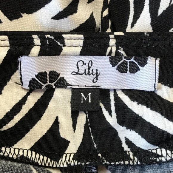 Lily Women's Pull-On Flared Print Skirt in Black / White - Size Medium - Picture 3 of 5